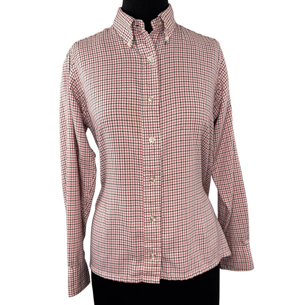 Vintage L.L.Bean Red Black White Flannel Top Plaid Collared Casual Button-Down